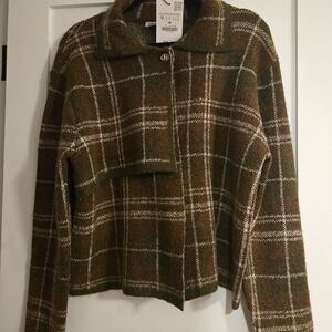 Zara Brand New With Tags Never Worn Plaid Cape Jacket in Brown and Green ✨️